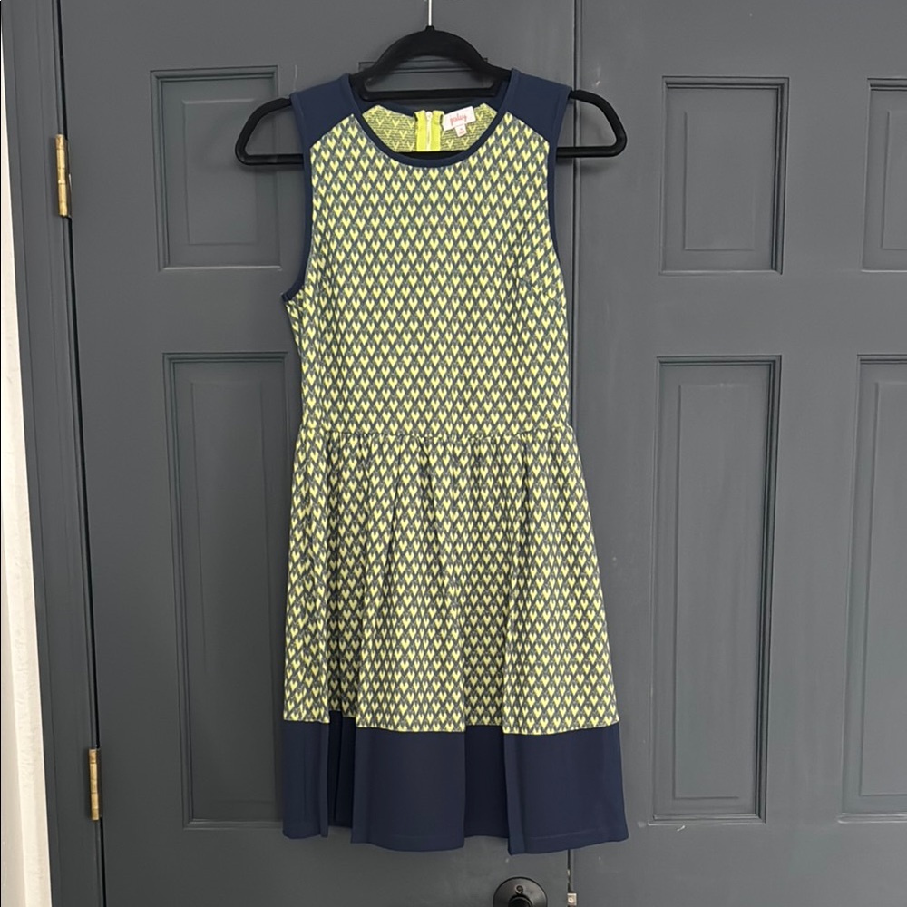 Pixley Blue and Green Sleeveless Pleated A-line Dress